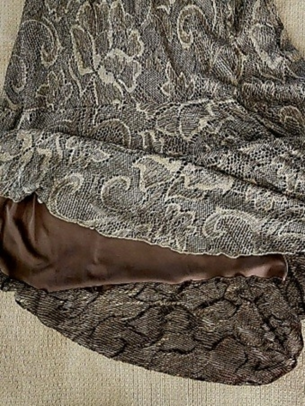 Spencer Alexis Boutique 2-piece Dress\Jacket Brown & Metallic Gold Lace, XL - Picture 12 of 16